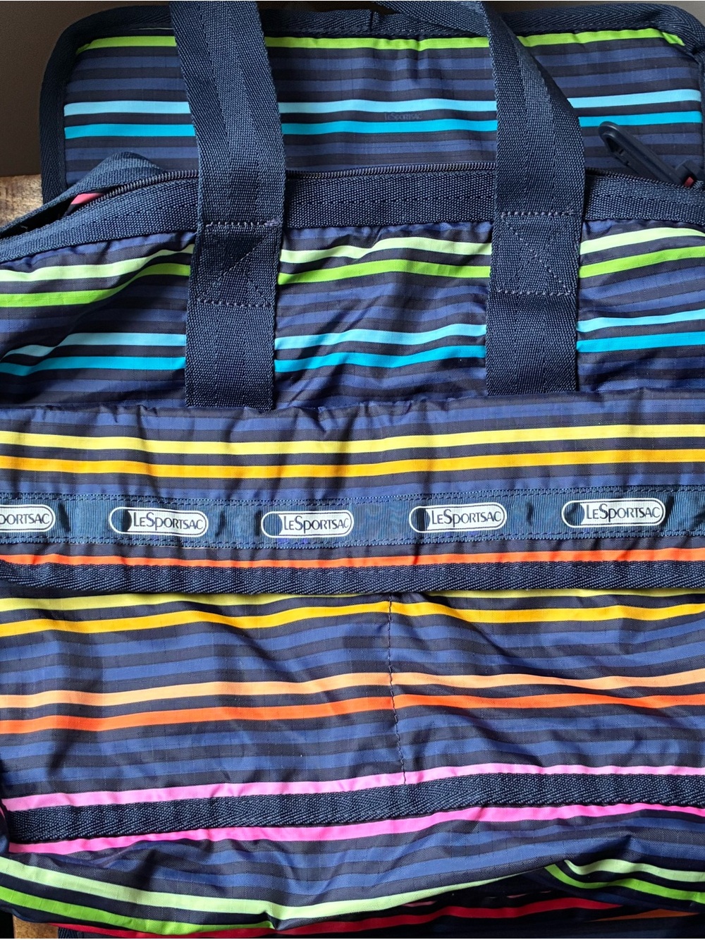 Lesportsac Navy Multicolor Striped Duffel Bag